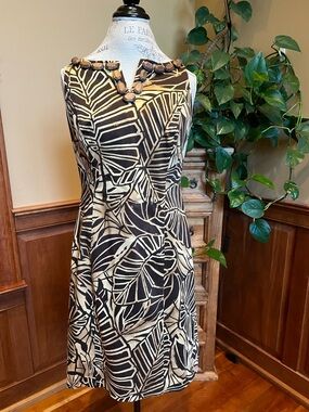 Jones New York Signature Petite brown tropical leaf dress women’s 10P